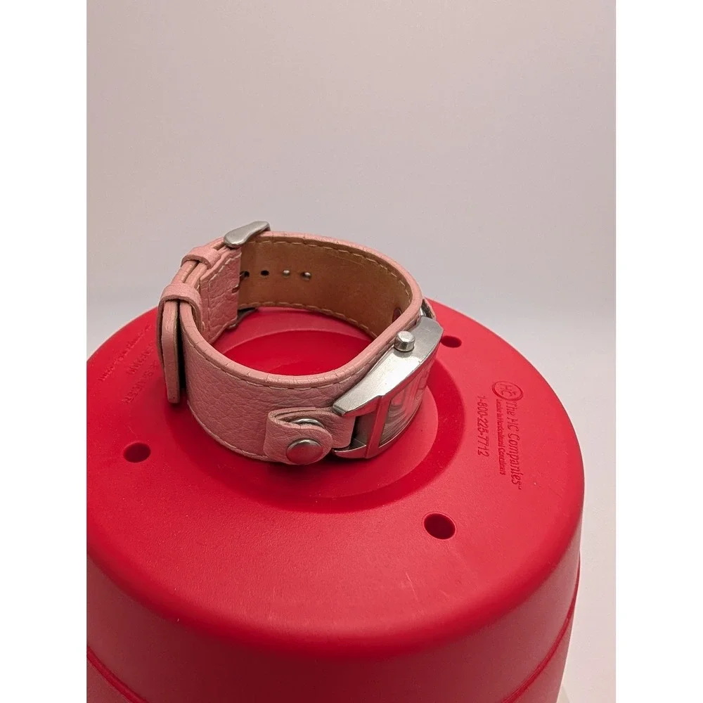 Fossil JR-8610 Pink Leather Cuff Watch Silver Rectangular NEW BATTERY